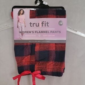 TruFit Women's Red and Navy Flannel Pants, Size L, Soft&Comfy, Cotton Sleepware